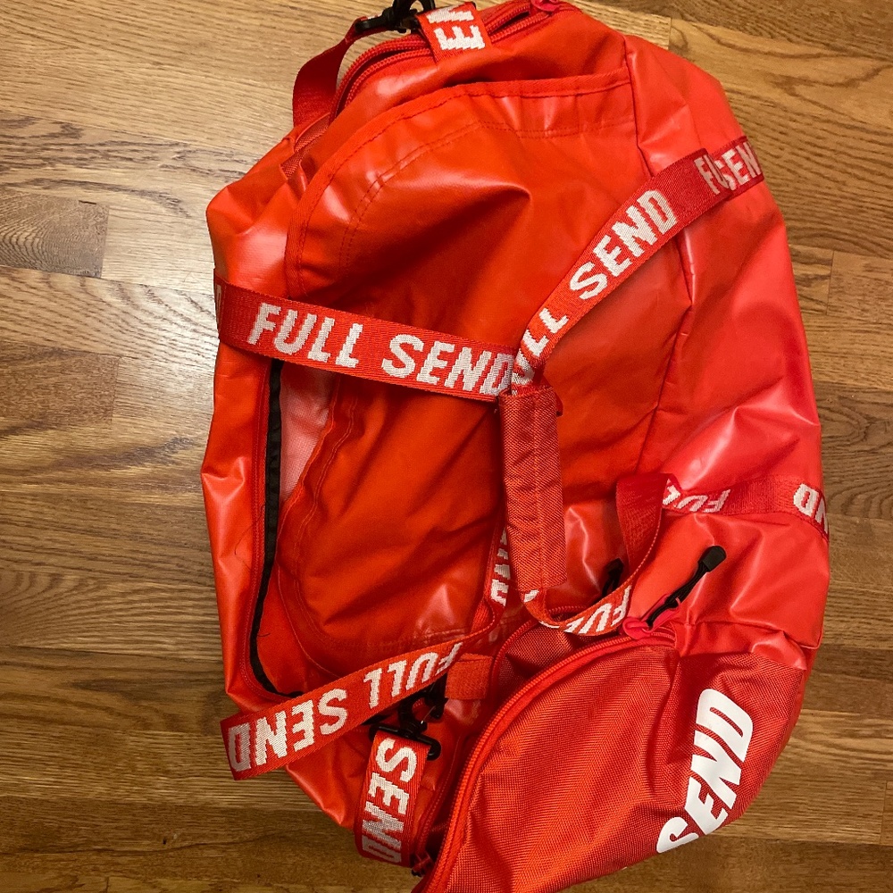 Full send by now boys, large, duffel bag red
